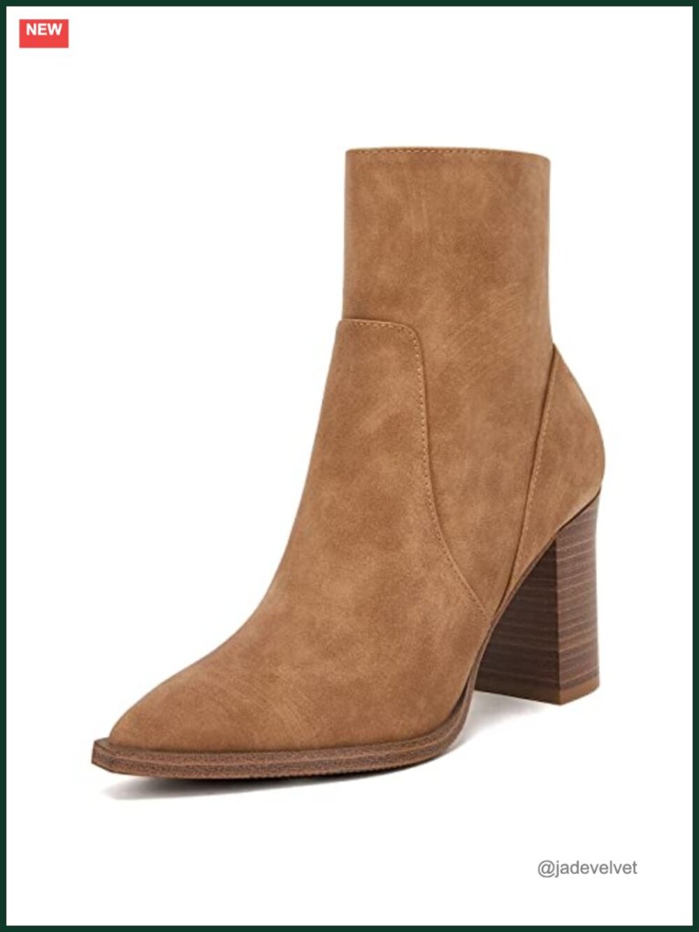 Pointed Toe Ankle Boots Chunky Stacked Heel Side Zipper Faux Leather Booties